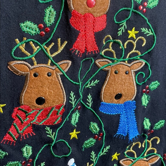 Kim Rogers Black embroidered reindeer tree Christmas Long Sleeve Top - Picture 3 of 6